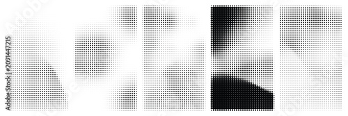 Set of halftone dot patterns, abstract vector background, black and white gradient texture, design element for print, posters, and graphic projects
