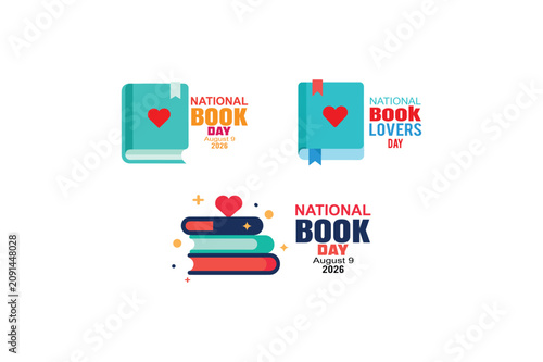 National book day and book lovers day colorful vector illustrations