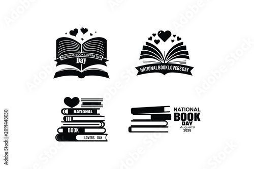 Photos National book lovers day black and white logo set with book and heart