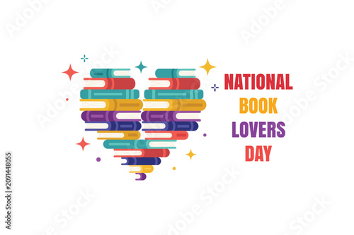 National book lovers day colorful heart shaped books with sparkles