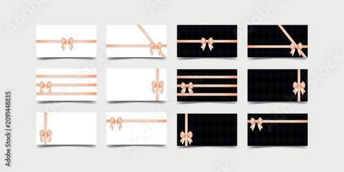 Schilderij op canvas Luxury Card Template Collection with Champagne Satin Bows on White and Black Bac