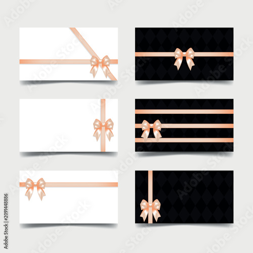 Luxury Editable Card Template Collection with Champagne Satin Bows on White and Black Backgrounds