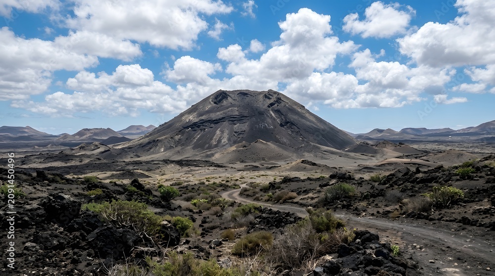 Fototapeta premium Volcanic landscape with mountain and desert road