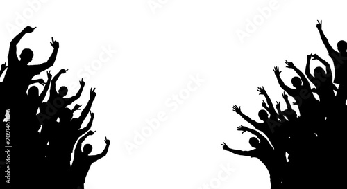 Crowd silhouette with raised arms and hands against a white background silhouette people group audience