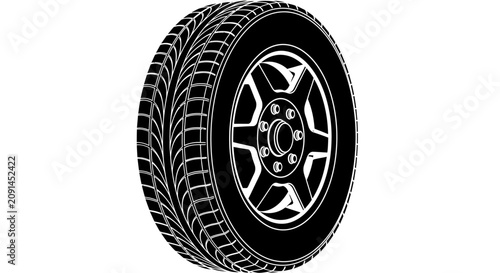 Photos Automotive tire with alloy wheel depicted as a black and white silhouette transp