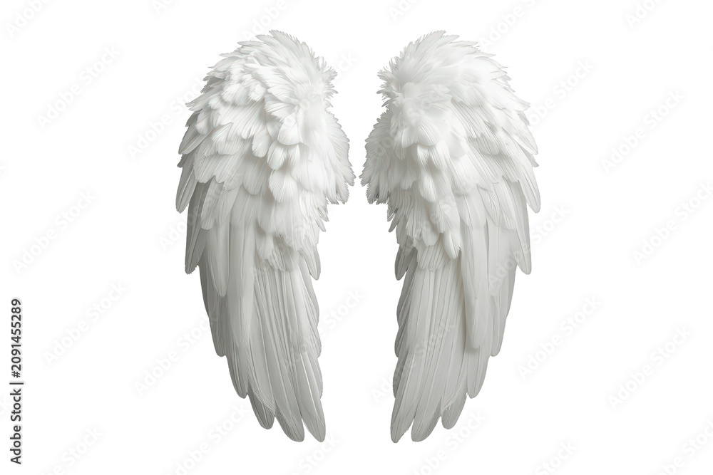 Obraz premium White feather angel wings symbolizing divinity, purity, spirituality, freedom, and heavenly concepts on transparent background