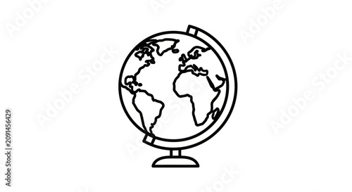 Terrestrial globe line drawing on a stand