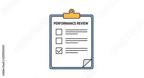 Performance review clipboard with checklist for office evaluation