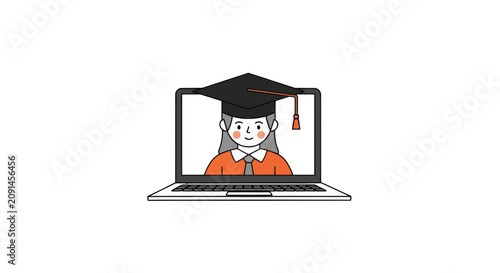 Online graduation ceremony on laptop screen