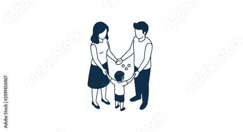 Happy family with parents and child holding hands