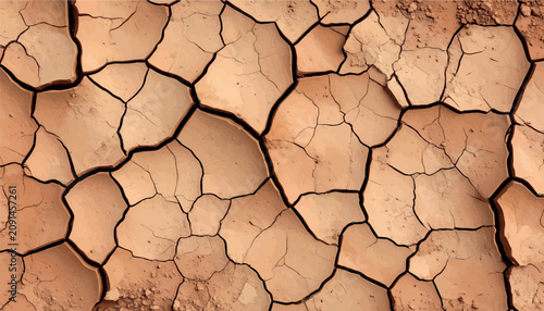 Foto Vector of parched, cracked earth in a dry desert landscape, featuring a detailed texture of arid clay soil broken into geometric patterns due to severe heat and lack of water