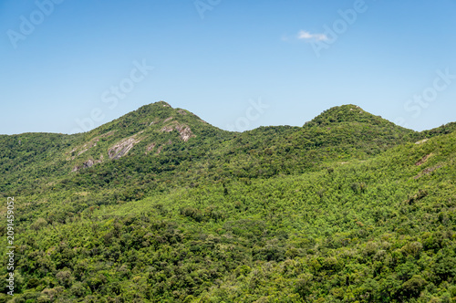 Lush Mantiqueira mountains from Atlantic forest hills under summer morning  sunny clear blue sky showcasing preserved mountain landscape in Monte Verde, Camanducaia, Minas Gerais - Brazil.