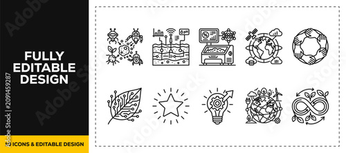 Quadro su tela flat vector illustration line art icon bundle set design depicting natural envir