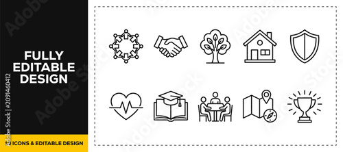 Fotografie flat vector illustration line art icon bundle set design displaying family safet