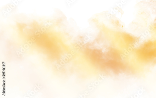 Cuadro en lienzo Smoke or fog with orange and yellow hues spreading across a white surface  abstr