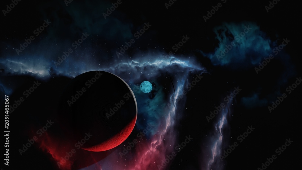Fototapeta premium dark space nebula with planets and deep cosmic dust