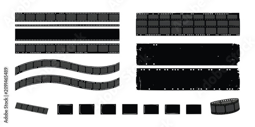 Canvastavla Set of black 35mm film strip elements with frames and wavy cinema reel designs f
