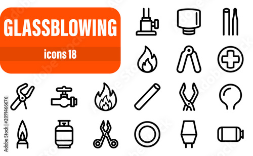 Fényképezés Glassblowing tools and workshop equipment icons