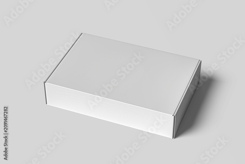 Open and closed white realistic cardboard box with paper and a sticker on a light background. The concept of business gifts. Mock up. 3d rendering 