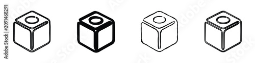 Canvastavla A collection of four minimalist cube icons, each featuring a circular aperture o
