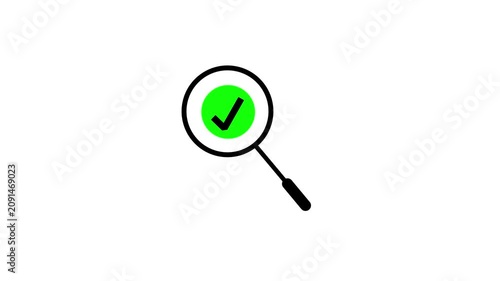 Magnifying Glass With Check Mark Progressing On White Background
