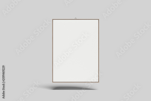 Empty vertical canvas frame on white background. 3d illustration. 