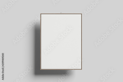Empty vertical canvas frame on white background. 3d illustration. 