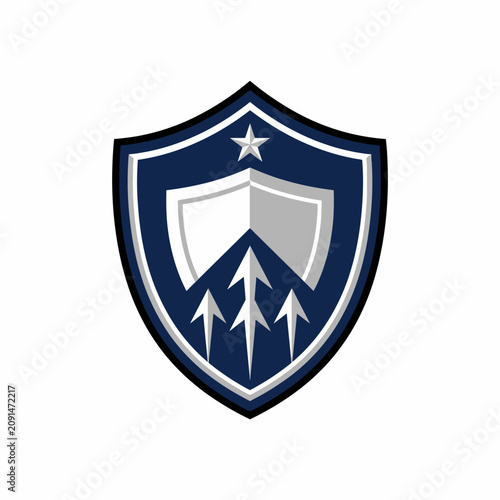 Tableau sur toile Shield crest with mountain and star motifs.