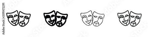 фотографія Iconic symbols of drama, the smiling comedy mask and the frowning tragedy mask a
