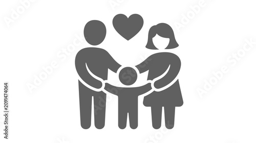 Konstfotografi Family Love Icon: A simple, graphic representation of a family unit, including two parents and a child, encircled by a heart symbol, symbolizing love and unity