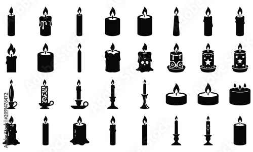 Obraz na płótnie Candle black glyph icons set decorative and religious light collection