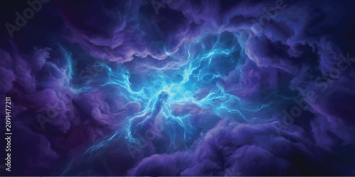 Bild auf Leinwand Cosmic Nebula's Embrace: A vibrant nebula unfurls, showcasing a breathtaking fusion of deep purples and electric blues, emanating a powerful, almost electric energy