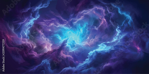 Canvas-taulu Cosmic Nebula Wonder: Vibrant blues, purples, and pinks swirl and coalesce in a breathtaking celestial nebula, an awe-inspiring spectacle of interstellar gas and dust
