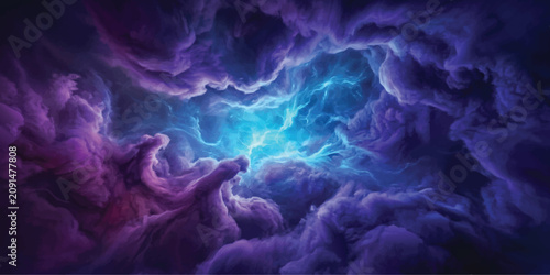 Quadro su tela Cosmic Nebula Dance: A breathtaking display of cosmic clouds in vibrant hues of purple and electric blue, swirling and forming ethereal shapes in the vast expanse of space