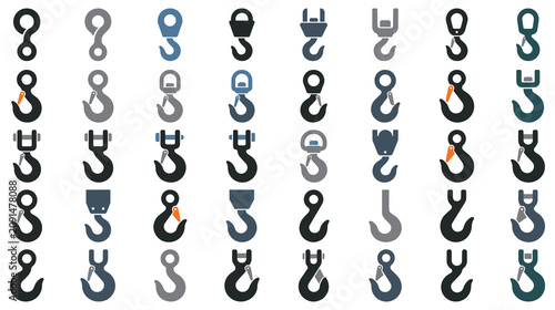Fotografie Industrial lifting hook set for crane and winch gear.