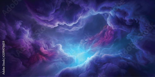Valokuva Cosmic Dreamscape: Ethereal clouds of deep purple and vibrant pink swirl around a bright blue core, creating a visually stunning and abstract cosmic phenomenon