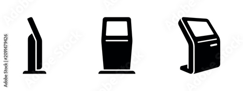 Fotografie Digital Self Service Kiosk and Information Touchscreen Terminal Silhouettes for