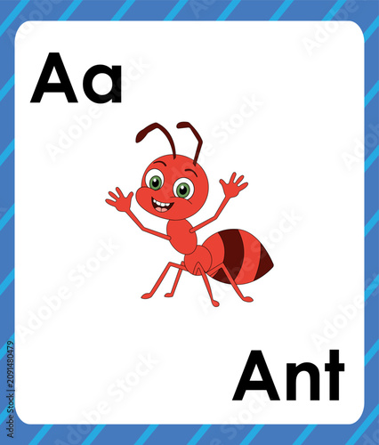 A, ant an alphabet character of a red ant.