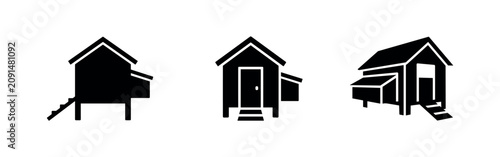 Foto Set of chicken coop and poultry house icons