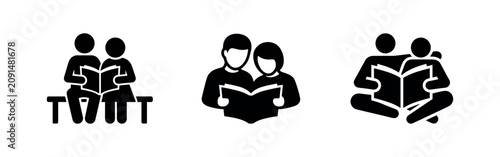 Tableau sur toile People reading books icons