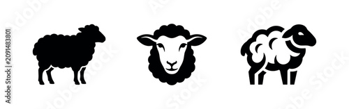 Slika na platnu Sheep icons set in black silhouette, depicting woolly farm animals for agriculture or mascot design