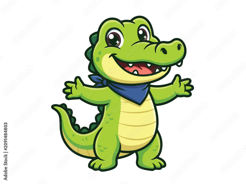 Fototapeta premium Cartoon Crocodile Character with Bandana and Open Arms.
