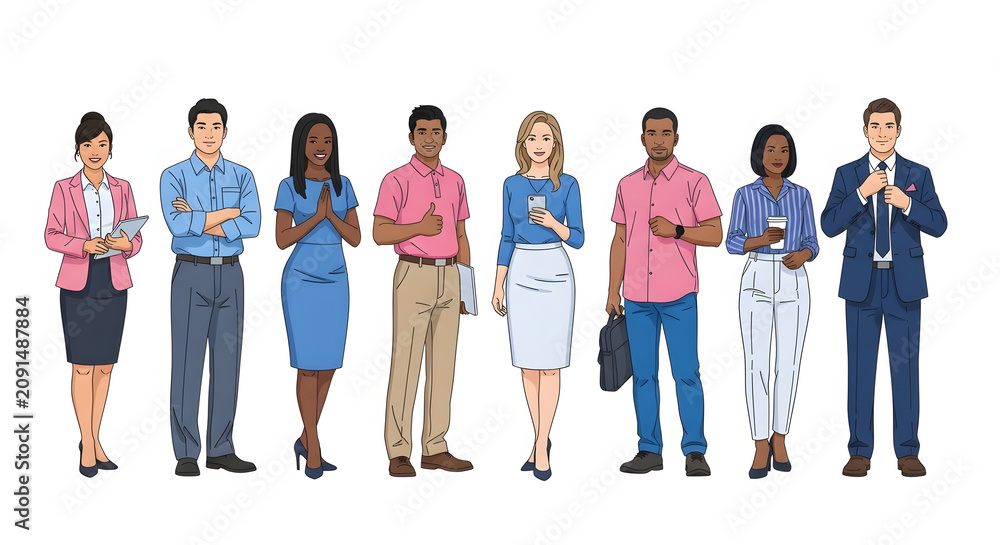 Obraz premium Diverse group of professional people standing in a row on white background