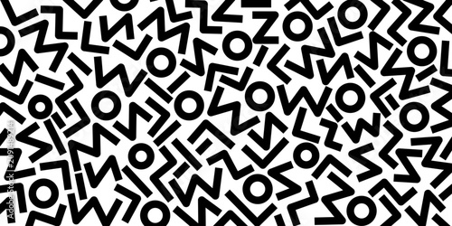 Abstract seamless geometric pattern with bold black Memphis-inspired shapes on a white background. Modern retro design for textiles, wallpaper, packaging, and creative branding.