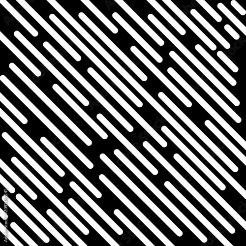 Minimal seamless diagonal stripe pattern with bold white rounded lines on a black background. Modern geometric abstract design for textiles, wallpaper, packaging, and branding.