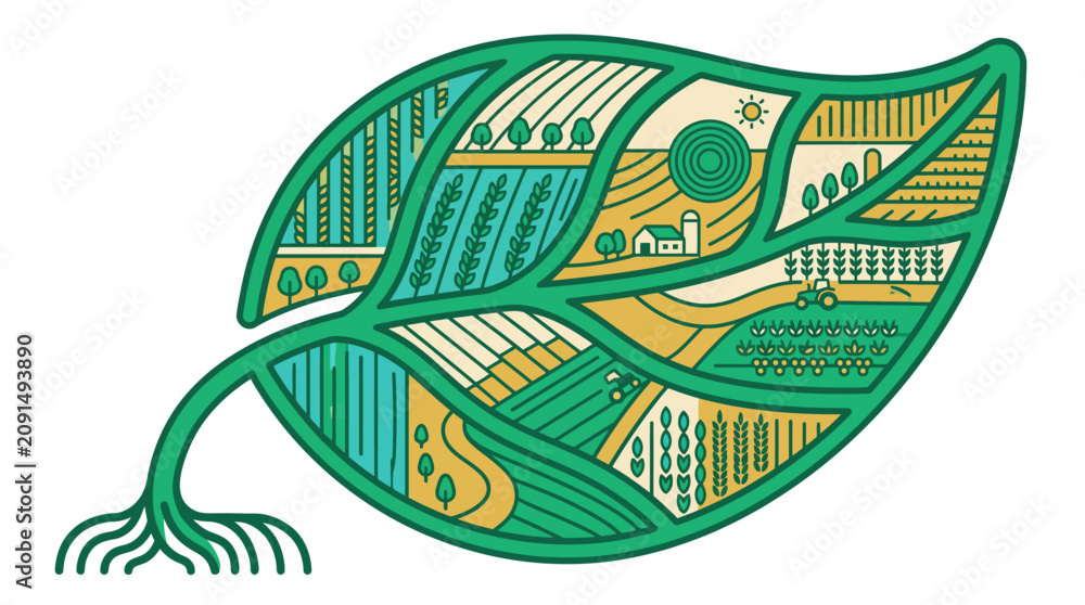 Fototapeta premium Green Leaf Illustration Representing Sustainable Farming and Agricultural Landscapes