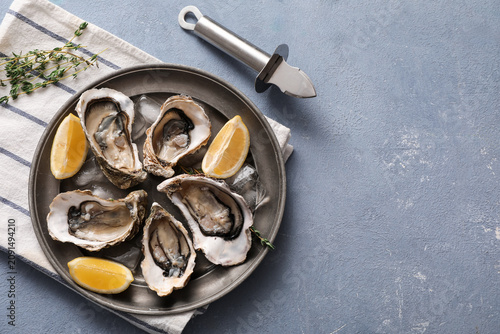 Fresh raw oysters on ice wi...