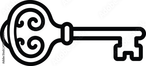 Ornate antique key with decorative handle scrollwork