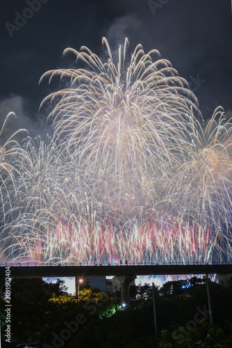 Fireworks With The Sanying MRT Line On The Grand Opening Festival, Yingge, Sanxia, New Taipei, Taiwan