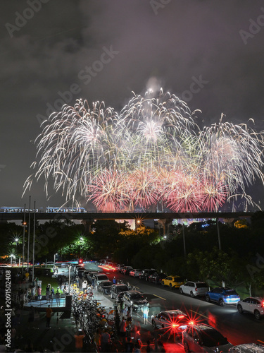 Fireworks With The Sanying MRT Line On The Grand Opening Festival, Yingge, Sanxia, New Taipei, Taiwan